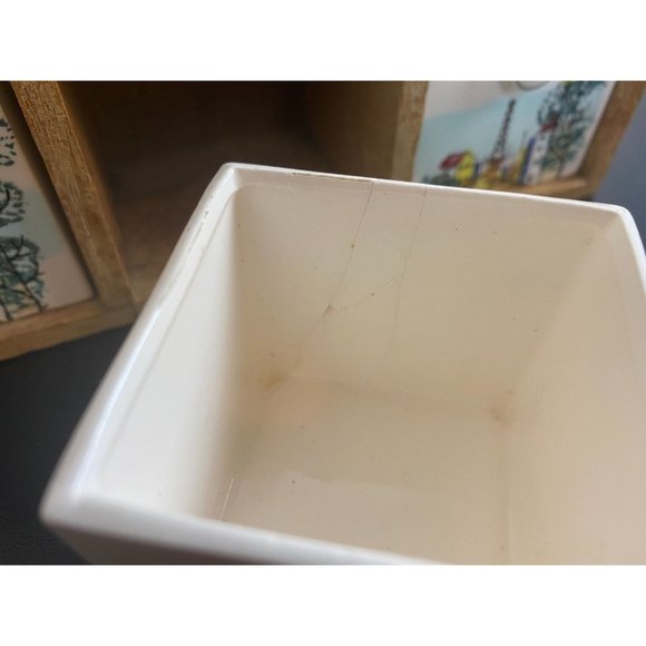 Wood and Ceramic Spice Rack 4 shakers with 3 drawers Japan Vintage City Scene - Picture 8 of 8